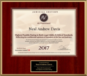 Neal Davis’ AV Preeminent award from Martindale-Hubbell